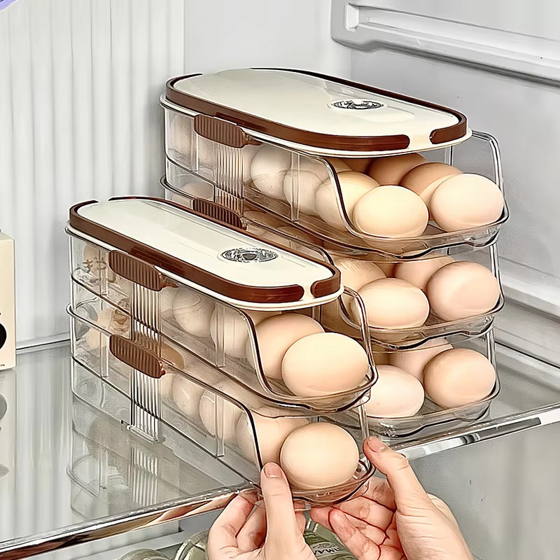 Tự Động Cuộn Trứng Hộp Bảo Quản Trong Suốt Dung Tích Lớn Tủ Lạnh Trứng Hộp Bảo Quản Tiết Kiệm Không Gian Trứng Giá Để Đồ
