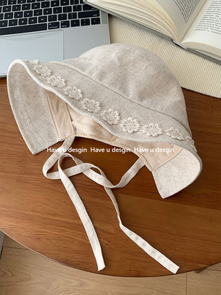 Have u desgin Hoa Nhật Bản Vải Lanh Cotton Mùa Hè Mũ Xô Nữ Phong Cách Mỏng Thoáng Khí Phù Hợp Với Mặt Thể Hiện Mũ Chậu Nhỏ Kính Chắn Nắng Mũ Che Nắng
