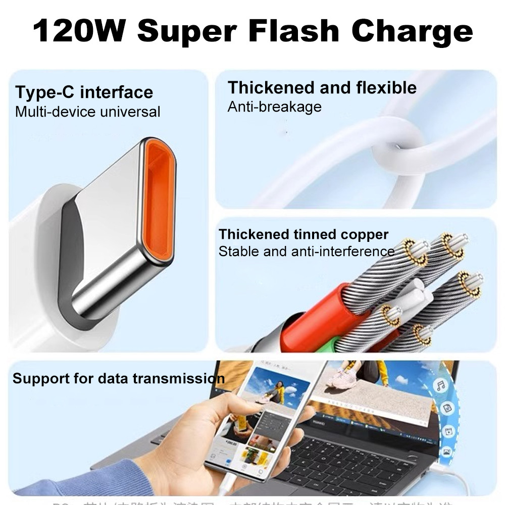Mô tả Fonken 120W Turbo Cáp Sạc USB Loại C Dây Dữ Liệu Cho Xiaomi Mi 13 12 Pro Redmi Note 11 12 Realme POCO - 2