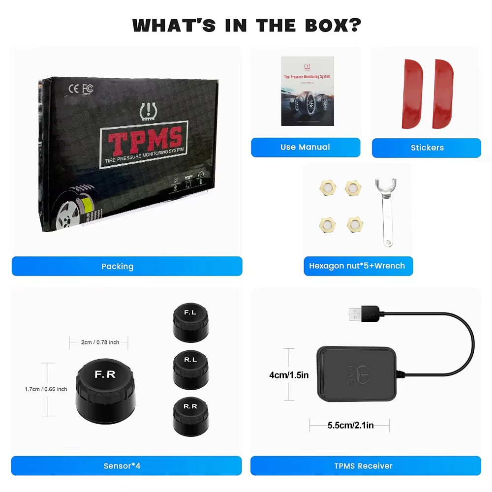 Android TPMS Lốp dự phòng Cảm biến bên ngoài Hệ thống giám sát áp suất lốp USB TPMS cho điều hướng ô tô Đài phát thanh DVD Phát hiện máy nghe nhạc