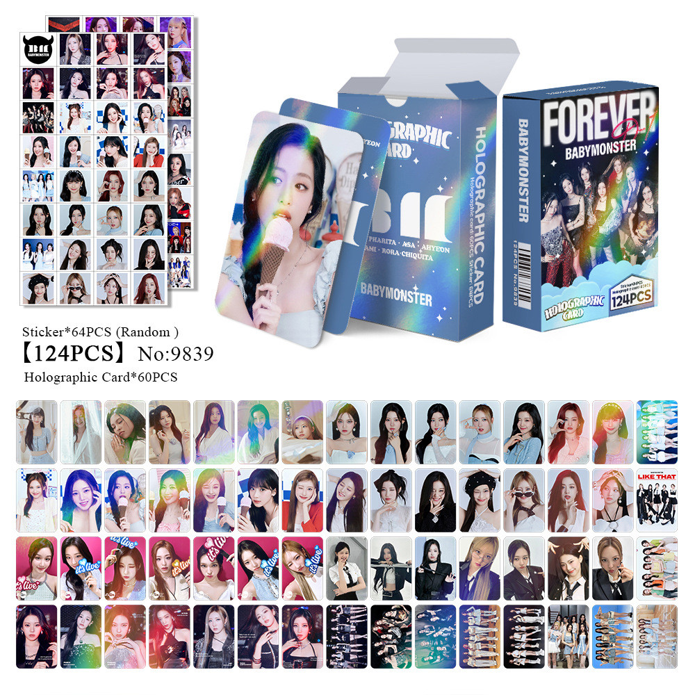 LINXX 124 Chiếc BabyMonster Lomo Laser Mini Thẻ Bộ Sưu Tập HD Hình Ảnh Quạt Kpop Sưu Tập Hàng Hóa Bộ Quà Tặng