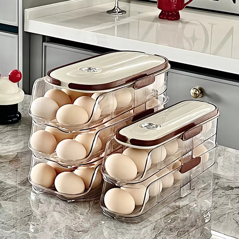 Tự Động Cuộn Trứng Hộp Bảo Quản Trong Suốt Dung Tích Lớn Tủ Lạnh Trứng Hộp Bảo Quản Tiết Kiệm Không Gian Trứng Giá Để Đồ