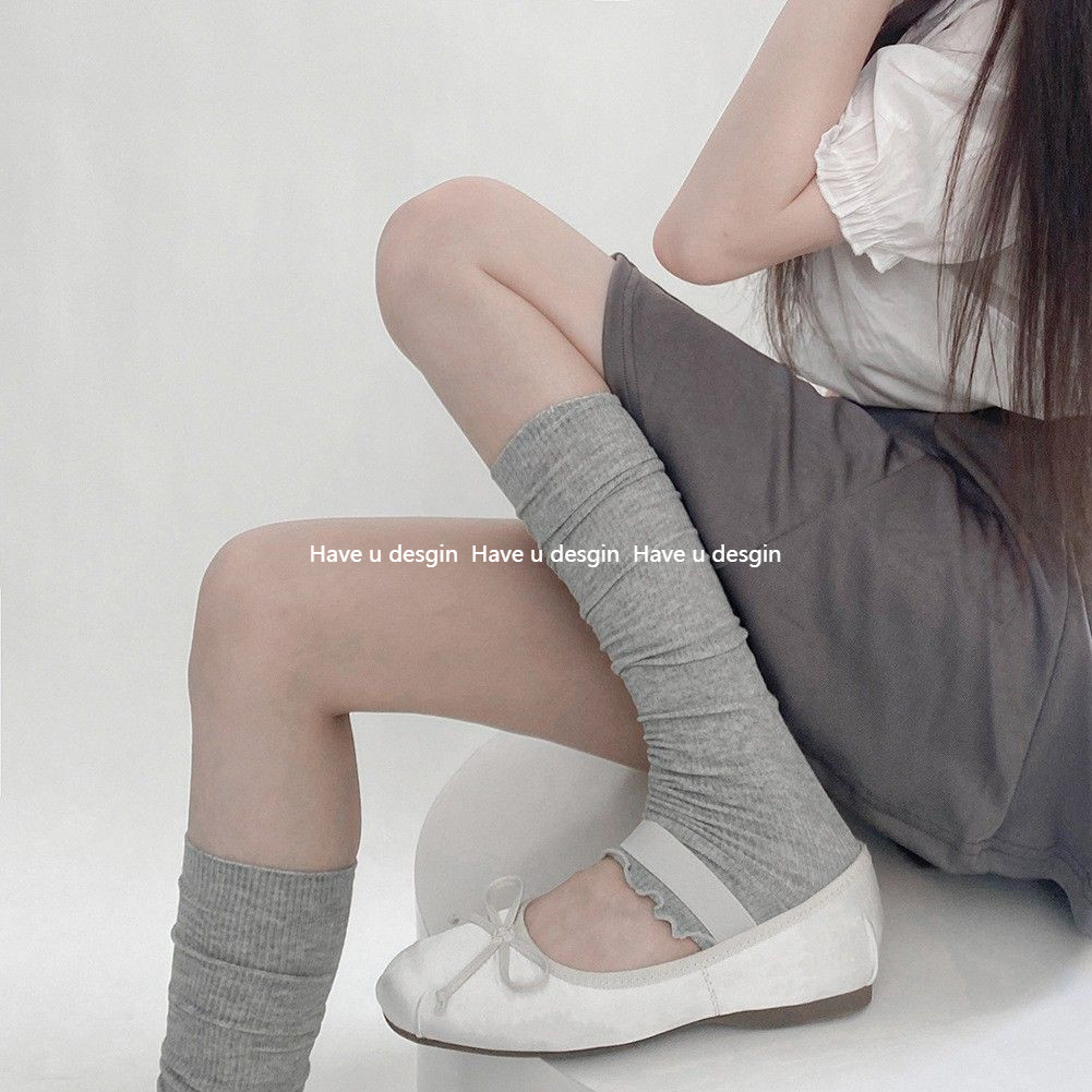 Have u desgin Xuân Hè Trắng Mỏng Hơn Nhìn Ba Lê Phong Cách Cotton Mỏng Dọc Sọc Nấm Bên Chân Bao Tất Ren Tất Xám Đen Bê Tất