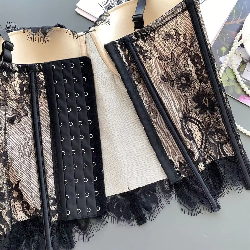 Pháp Ren Xương Cá Camisole Nữ Bên Trong Lớn Ngực Slinky Gợi Cảm Corset Đen Ống Top Top