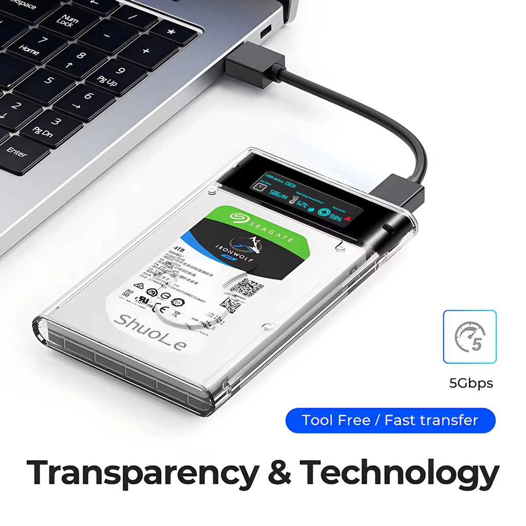Hộp đựng ổ cứng gắn ngoài USB 5Gbps 2,5 Inch Hộp đựng ổ cứng trong suốt Vỏ ổ cứng SATA HDD SSD Hộp đựng máy tính xách tay