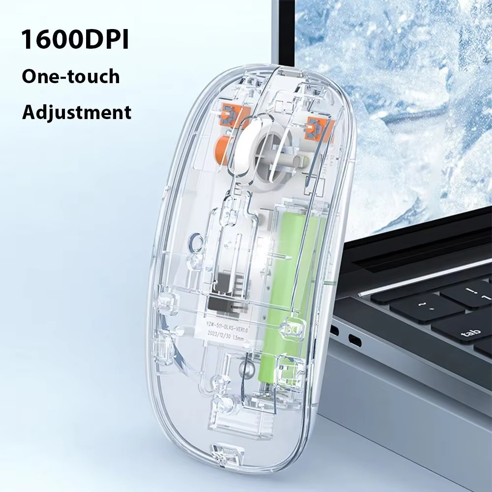 Chuột Bluetooth 2.4G Chuột Không Dây Chế Độ Kép Chuột Trong Suốt 1600 DPI Chuột Im Lặng Sạc Chuột Cho PC Laptop Macbook