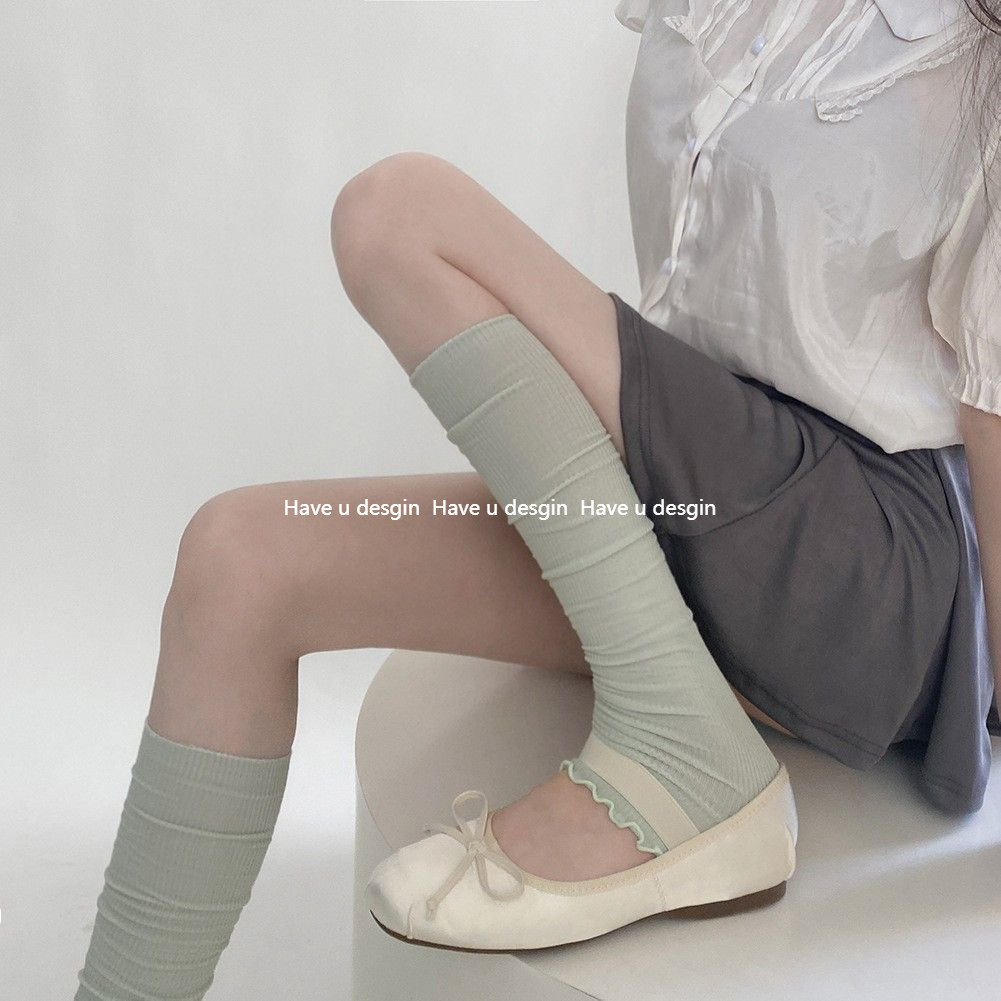 Have u desgin Xuân Hè Trắng Mỏng Hơn Nhìn Ba Lê Phong Cách Cotton Mỏng Dọc Sọc Nấm Bên Chân Bao Tất Ren Tất Xám Đen Bê Tất