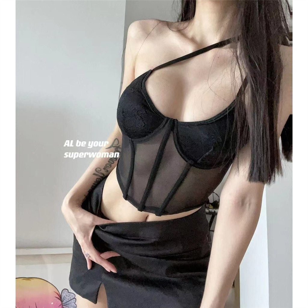 Sling Phối Cảnh Ren Gợi Cảm Xương Cá, Áo Vest Ôm Dây
