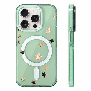 Trừu Tượng Ngôi Sao Vàng Sạc Từ Tính Không Dây Tương Thích Cho IPhone11 12 13 14 15 16ProMax Cover 16PLUS Silicon Mềm Trong Suốt Ốp Lưng Chống Sốc
