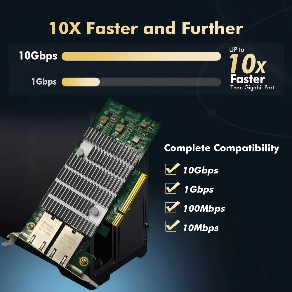 [Hàng có sẵn] Bộ chuyển đổi không dây PCI-E sang RJ45 X540 PCIe Gigabit Ethernet 10Gbps / 5Gbps / 2.5Gbps / 1Gbps cho PC Win10 / 11