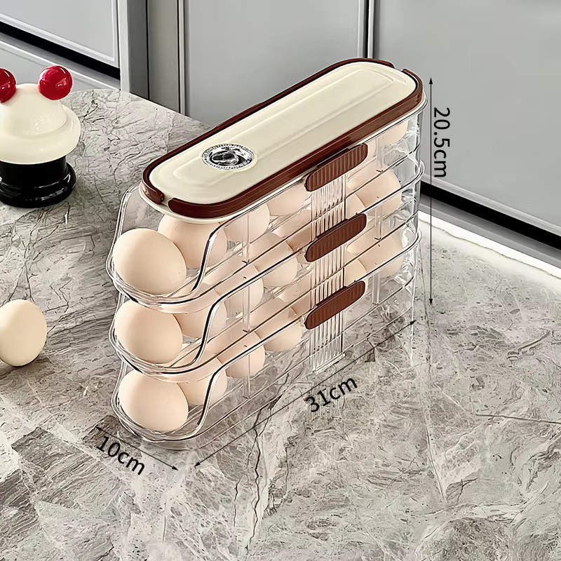 Tự Động Cuộn Trứng Hộp Bảo Quản Trong Suốt Dung Tích Lớn Tủ Lạnh Trứng Hộp Bảo Quản Tiết Kiệm Không Gian Trứng Giá Để Đồ