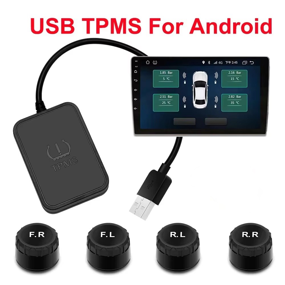 Android TPMS Lốp dự phòng Cảm biến bên ngoài Hệ thống giám sát áp suất lốp USB TPMS cho điều hướng ô tô Đài phát thanh DVD Phát hiện máy nghe nhạc