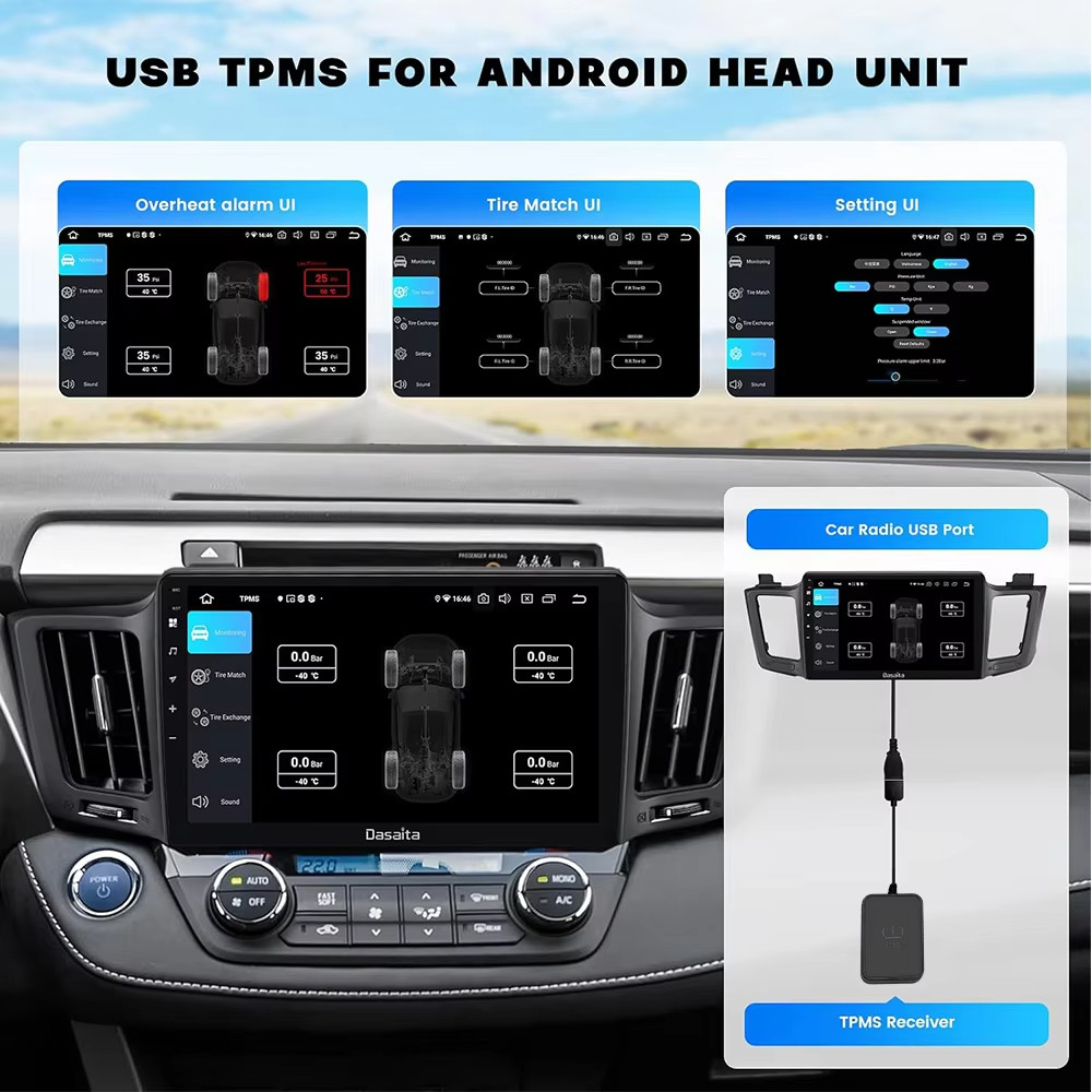 Android TPMS Lốp dự phòng Cảm biến bên ngoài Hệ thống giám sát áp suất lốp USB TPMS cho điều hướng ô tô Đài phát thanh DVD Phát hiện máy nghe nhạc