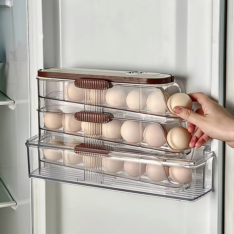 Tự Động Cuộn Trứng Hộp Bảo Quản Trong Suốt Dung Tích Lớn Tủ Lạnh Trứng Hộp Bảo Quản Tiết Kiệm Không Gian Trứng Giá Để Đồ