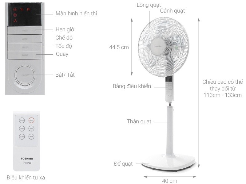 Mô tả Quạt đứng Toshiba F-LSA20(W)VN / F-LSA20(H)VN - Công suất 60W - Hàng chính hãng - Bảo hành 12 tháng - 1