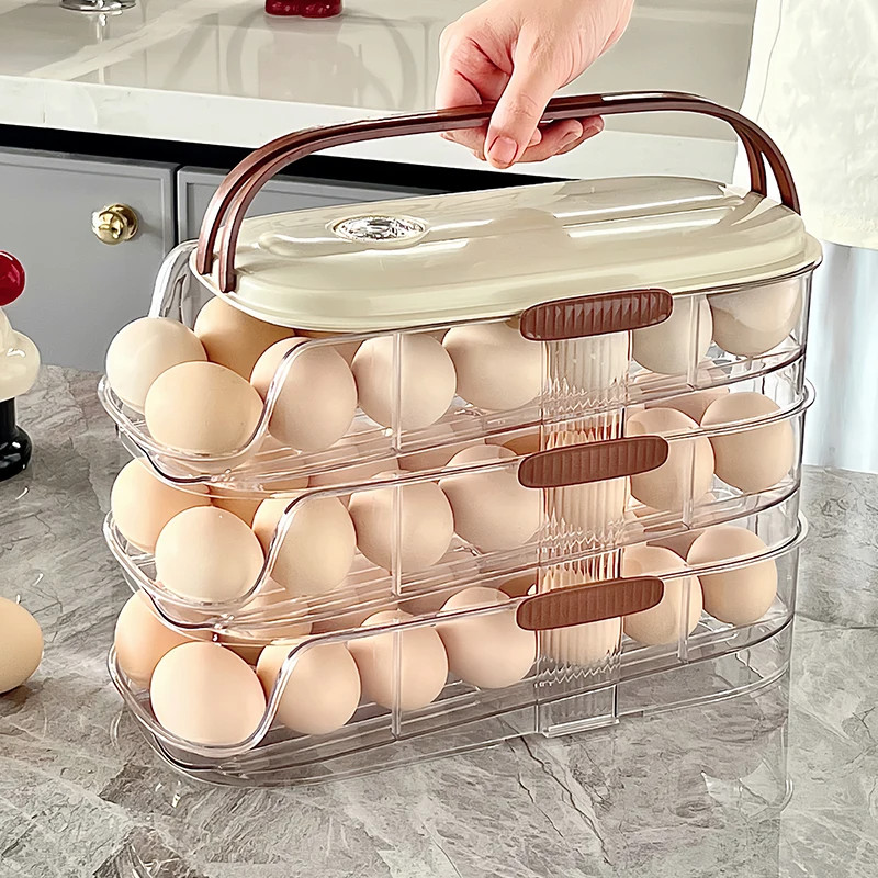 Tự Động Cuộn Trứng Hộp Bảo Quản Trong Suốt Dung Tích Lớn Tủ Lạnh Trứng Hộp Bảo Quản Tiết Kiệm Không Gian Trứng Giá Để Đồ