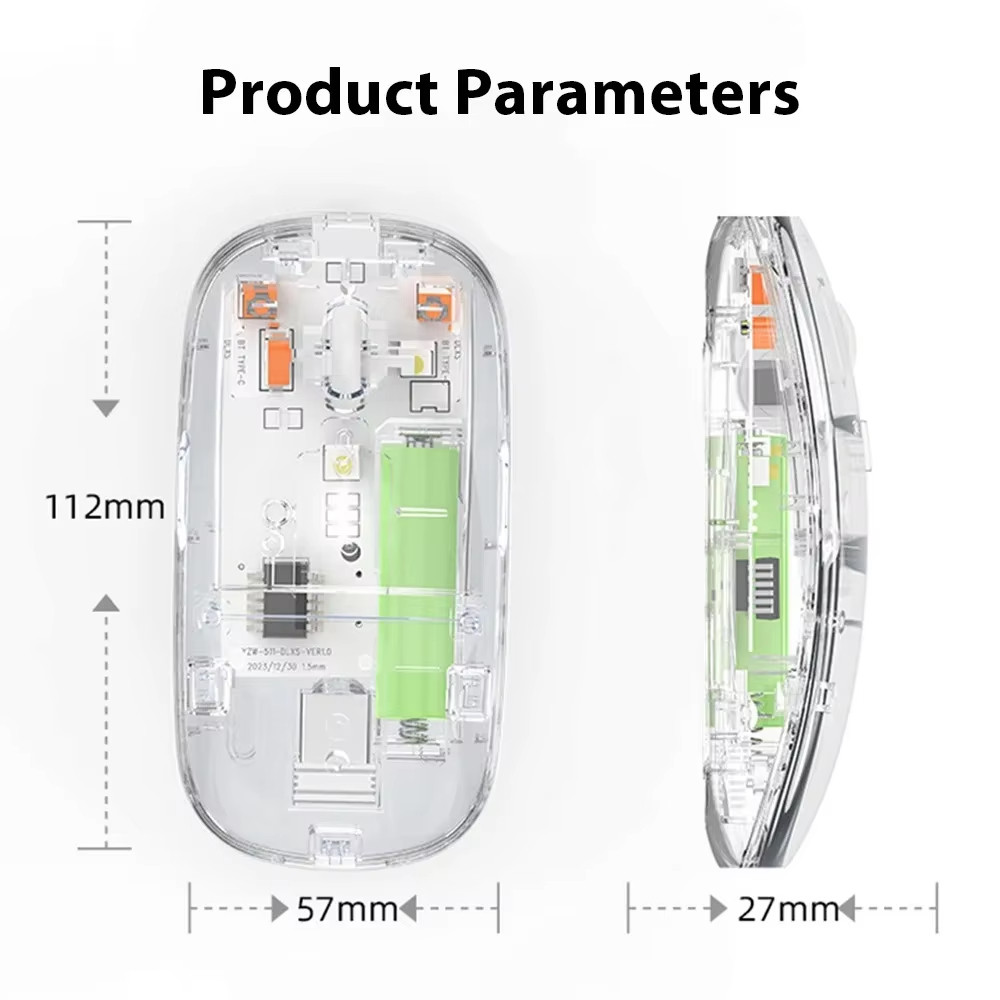 Chuột Bluetooth 2.4G Chuột Không Dây Chế Độ Kép Chuột Trong Suốt 1600 DPI Chuột Im Lặng Sạc Chuột Cho PC Laptop Macbook