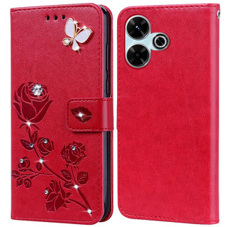 Kim Cương Dập Nổi In Hoa Hồng Ốp Lưng Điện Thoại Xiaomi Redmi 13x 4G 13 5G 4G Sách Da Full Silicone Cover