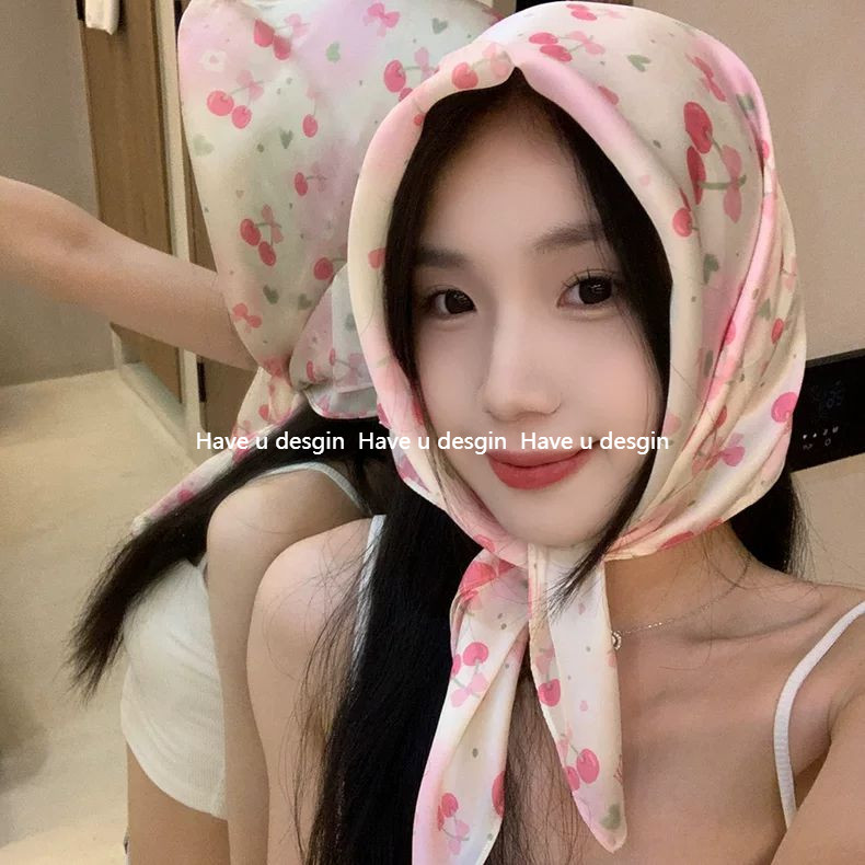 Have u desgin Phiên Bản Hàn Quốc Cảm Thấy Bầu Không Khí 70cm Khăn Vuông Khăn Trùm Đầu Nữ Hot Girl Ống Top Khăn Lụa Đi Biển Kỳ Nghỉ Che Nắng Đầu Chống Nắng