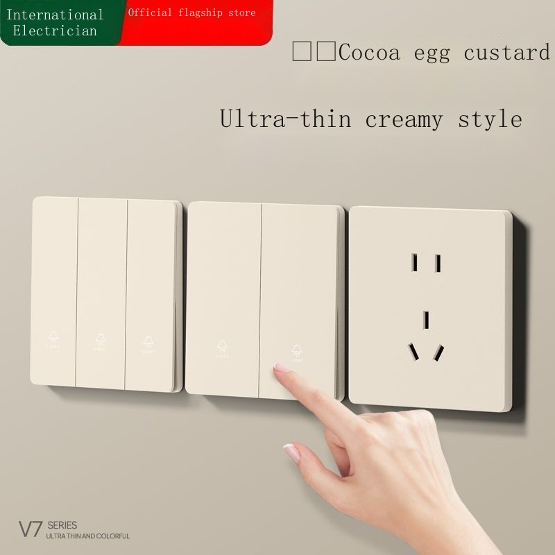 Kem nền ổ cắm công tắc siêu mỏng 86 loại che khuyết điểm Bảng màu be năm lỗ có điều khiển kép một mở