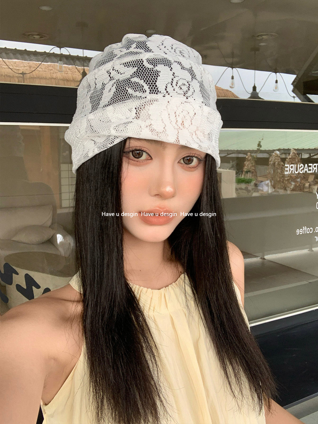 Have u desgin Mùa Xuân Retro Ren Hoa Trắng Mũ Đầu Mùa Hè Rỗng Thoáng Khí Văn Học Nắp Cọc Thể Hiện Mặt Nhỏ Lạnh Mũ
