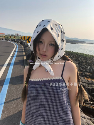 Have u desgin ins Phong Cách Đơn Giản Chấm Bi Khăn Trùm Đầu Khăn Lụa Khăn Che Nắng Phong Cách Kỳ Nghỉ Lười lõm Hình Mặc