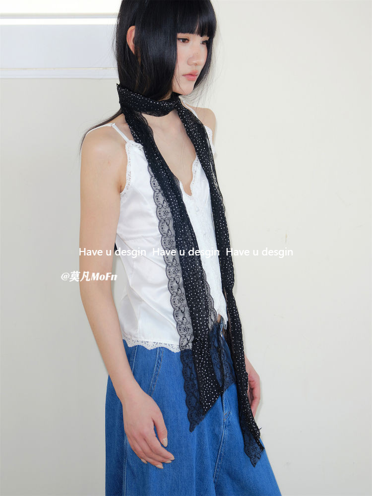Have u desgin Original Retro Ren Chấm Bi Khăn Lụa Nữ y2k Niche Thời Trang Hot Girl Phong Cách Xuân Hè Cổ Bảo Vệ Trang Trí Ruy Băng