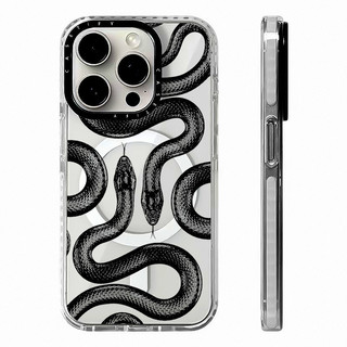 CASETIFY Vỏ sạc từ tính không dây Black King Snake chất lượng cao Tương thích cho IPhone11 12 13 14 15 16 Pro Max Cover 16 PLUS Vỏ silicon mềm trong suốt Vỏ chống sốc