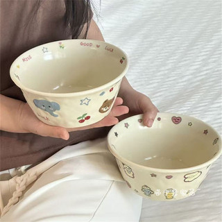 Bộ đồ ăn gia đình: bát cơm gốm họa tiết hoạt hình, chịu nhiệt cao, dùng cho súp/salad