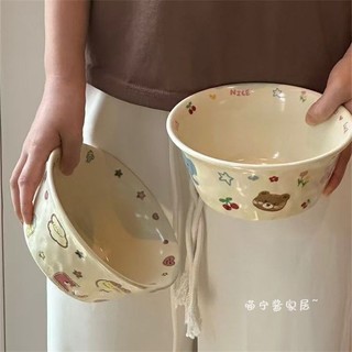 Bộ đồ ăn gia đình: bát cơm gốm họa tiết hoạt hình, chịu nhiệt cao, dùng cho súp/salad