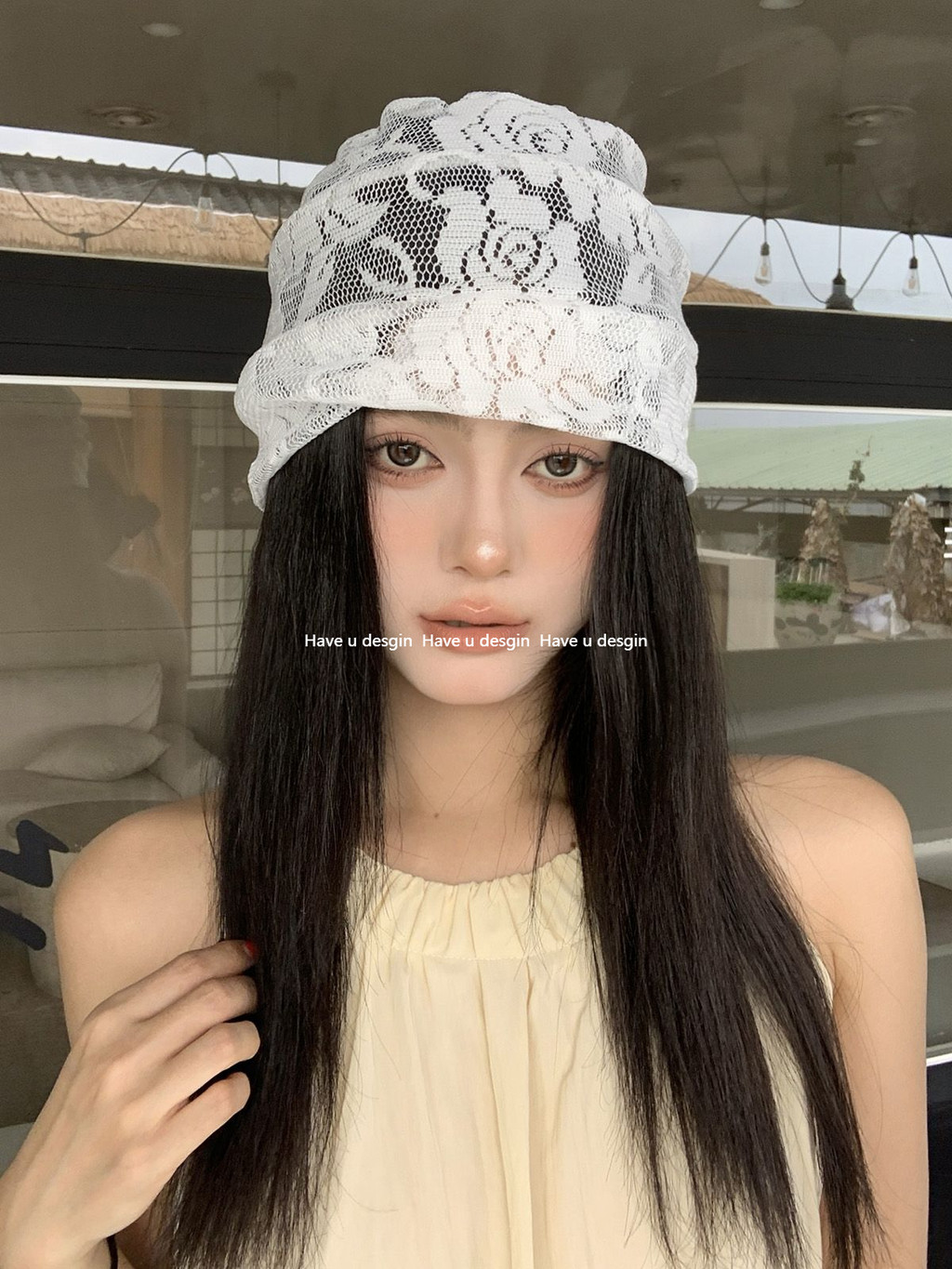 Have u desgin Mùa Xuân Retro Ren Hoa Trắng Mũ Đầu Mùa Hè Rỗng Thoáng Khí Văn Học Nắp Cọc Thể Hiện Mặt Nhỏ Lạnh Mũ
