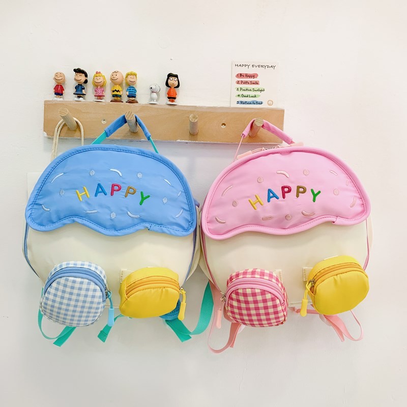 Ba lô Nylon trẻ em có họa tiết chữ cái và tương phản cho trẻ mới biết đi nối cho