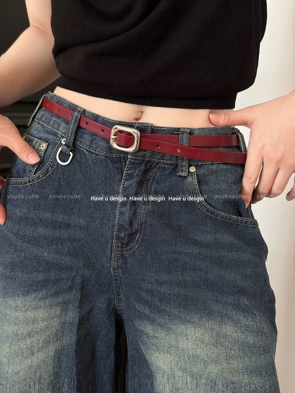 Have u desgin Tinh Tế Nữ Thắt Lưng Mỏng Đơn Giản Retro Vuông Pin Khóa Thắt Lưng Nhỏ Phù Hợp Với Cao Cấp Phù Hợp Với Pin Khóa Thắt Lưng