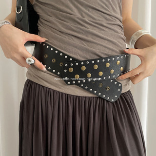 Have u desgin Niche Retro Punk Phong Cách Đinh Tán Dây Nữ Phiên Bản Rộng Thiết Kế Cảm Giác Độc Đáo Tất Cả Trận Đấu Váy Quần Jean Thắt Lưng