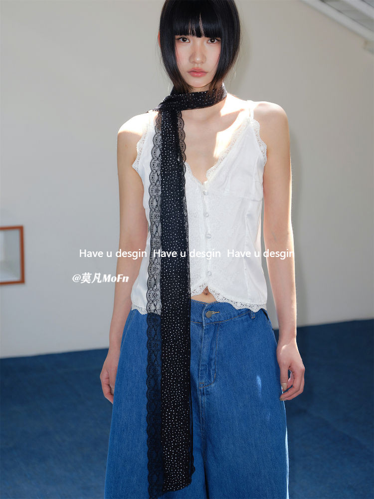 Have u desgin Original Retro Ren Chấm Bi Khăn Lụa Nữ y2k Niche Thời Trang Hot Girl Phong Cách Xuân Hè Cổ Bảo Vệ Trang Trí Ruy Băng