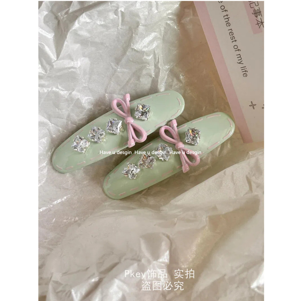 Have u desgin Mint Mambo Nhấp Nháy Kim Cương Nơ Lá Liễu Tóc Cô Gái Ngọt Ngào Nổ Kẹp Tóc Gãy Mũ Đội Đầu