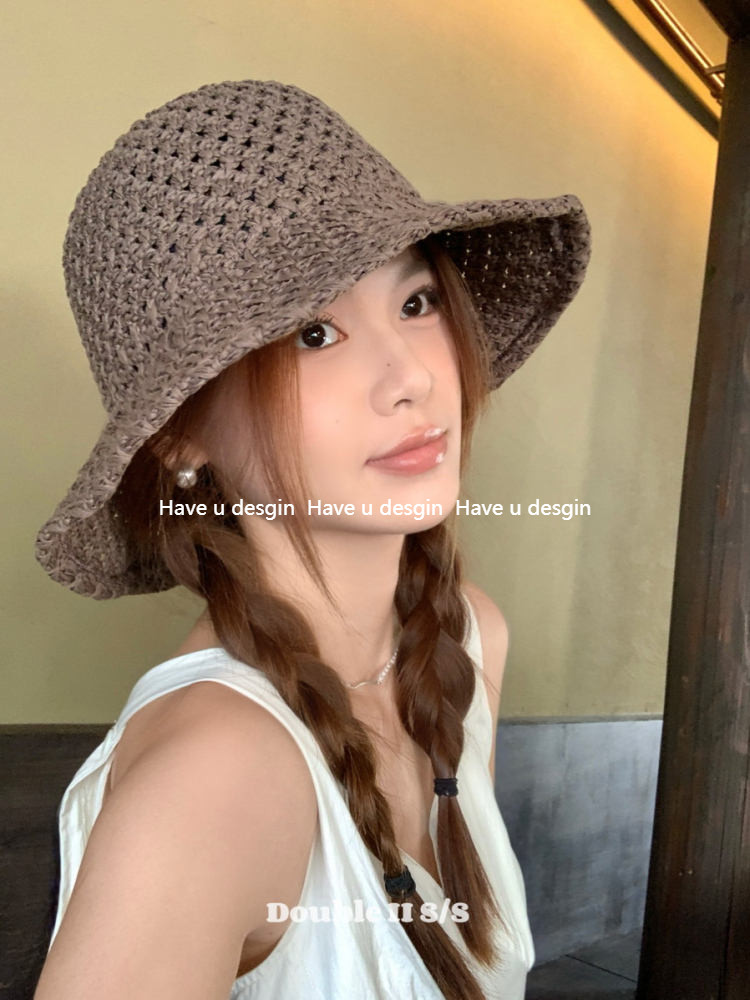 Have u desgin Phong Cách Kỳ Nghỉ Flanling Rỗng Mũ Rơm Nữ Mùa Hè Phù Hợp Với Chống Nắng Che Nắng Dệt Lưu Vực Mũ Xô Mũ