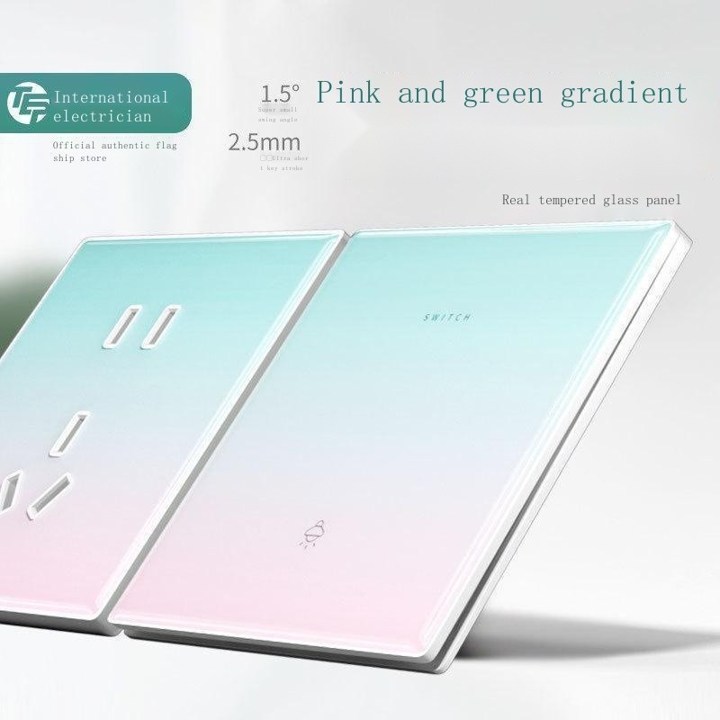 Ổ cắm công tắc siêu mỏng Kính cường lực loại 86 Bảng điều khiển năm lỗ che giấu một lần mở và đa kiểm soát