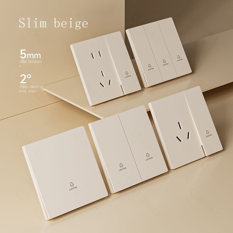 Kem nền ổ cắm công tắc siêu mỏng 86 loại che khuyết điểm Bảng màu be năm lỗ có điều khiển kép một mở