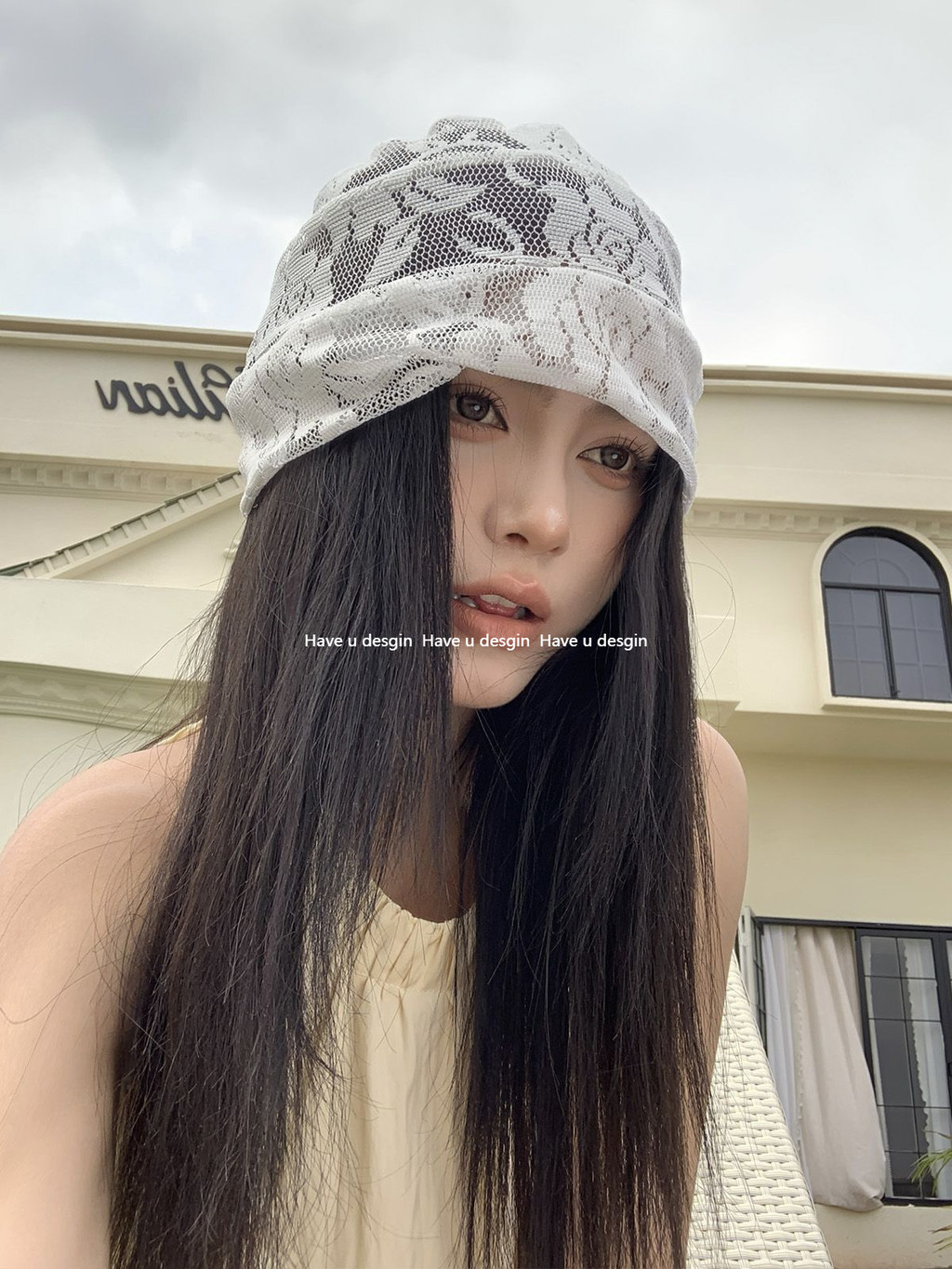 Have u desgin Mùa Xuân Retro Ren Hoa Trắng Mũ Đầu Mùa Hè Rỗng Thoáng Khí Văn Học Nắp Cọc Thể Hiện Mặt Nhỏ Lạnh Mũ