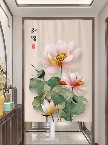 Phong Cách Trung Hoa Sen Cửa Rèm Phân Vùng Rèm Phòng Tắm Cửa Đến Cửa Khối Rèm Vải Treo Phòng Ngủ Vệ Sinh Nửa Màn Tùy Chỉnh