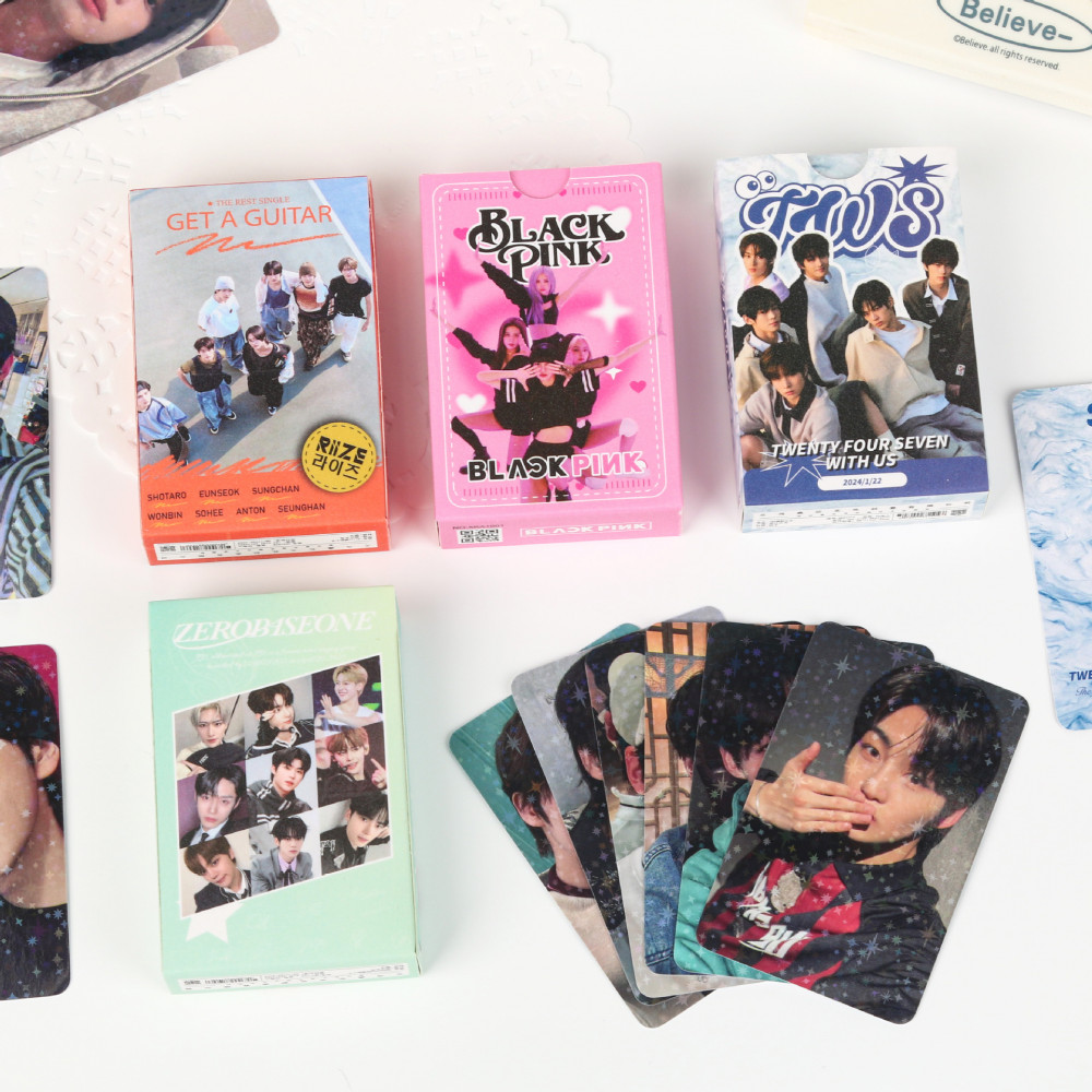 LINXX 55 Cái Bộ sưu tập ngôi sao Hàn Quốc Dòng Lomo Cards HD Laser Hình ảnh ba chiều 3 Inch KPop Bộ sưu tập Photocards Quạt Hàng hóa Bộ quà tặng Đồ dùng câu lạc bộ quạt cao cấp