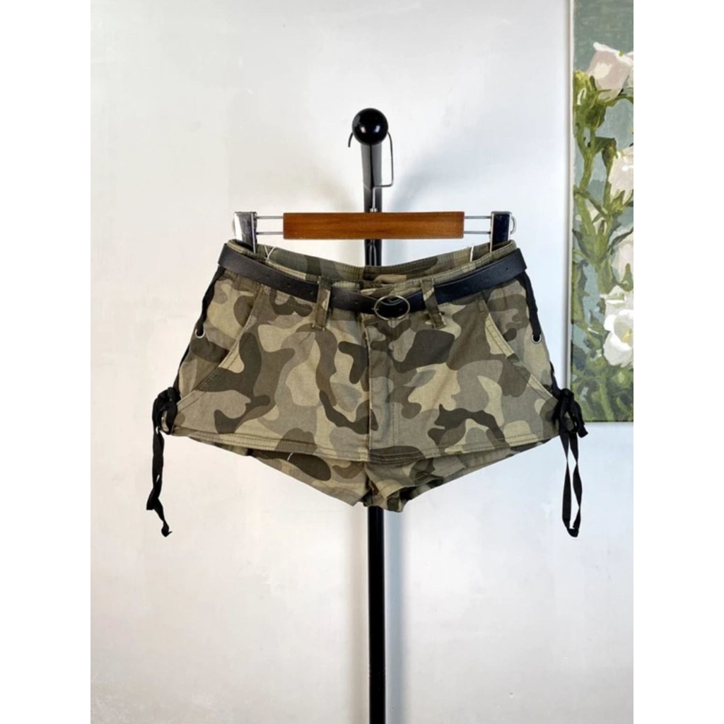 Lan ~ Design Feel Hot Girl Ngụy Trang Chữ A Ngắn Culottes Nữ Mùa Hè Phong Cách Mới Phối Ren Nơ Chữ A Denim Siêu Quần Short