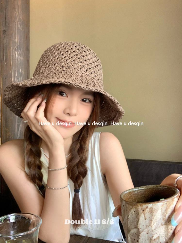 Have u desgin Phong Cách Kỳ Nghỉ Flanling Rỗng Mũ Rơm Nữ Mùa Hè Phù Hợp Với Chống Nắng Che Nắng Dệt Lưu Vực Mũ Xô Mũ