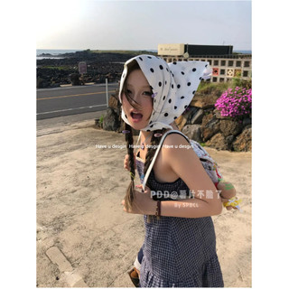 Have u desgin ins Phong Cách Đơn Giản Chấm Bi Khăn Trùm Đầu Khăn Lụa Khăn Che Nắng Phong Cách Kỳ Nghỉ Lười lõm Hình Mặc
