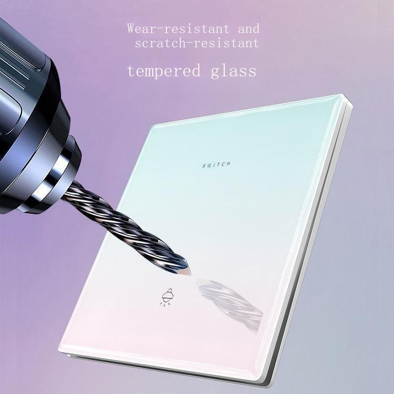 Ổ cắm công tắc siêu mỏng Kính cường lực loại 86 Bảng điều khiển năm lỗ che giấu một lần mở và đa kiểm soát