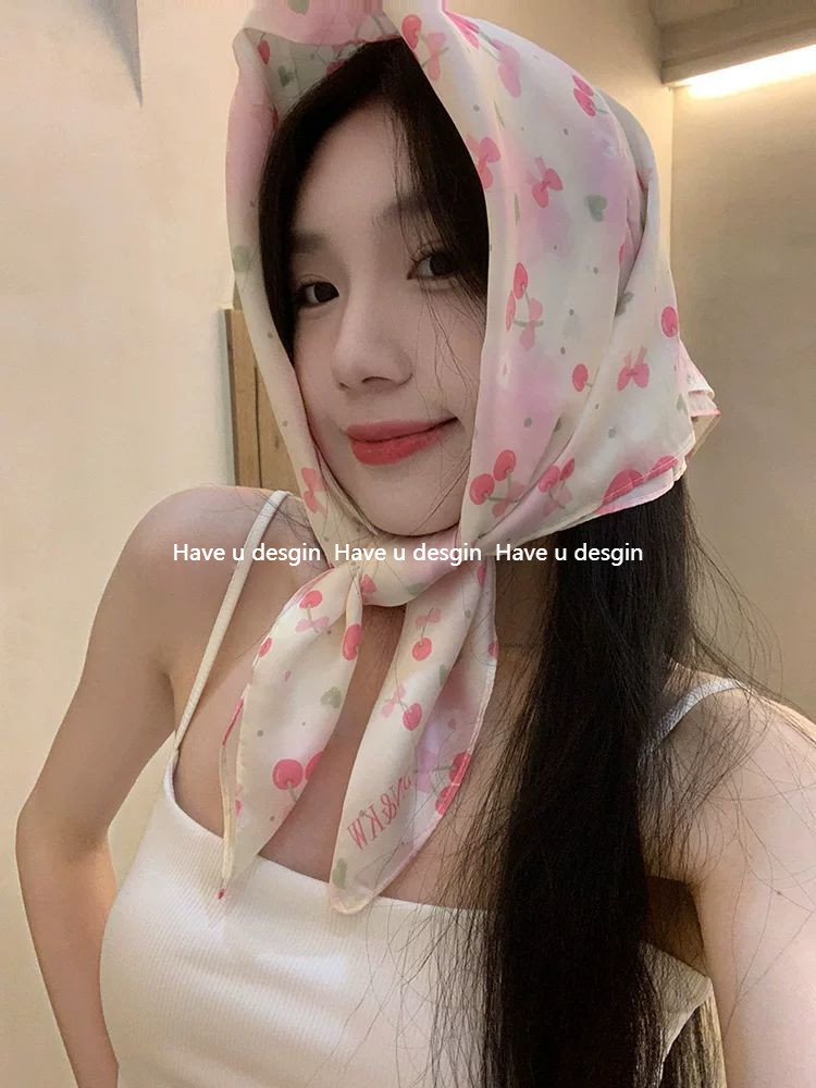 Have u desgin Phiên Bản Hàn Quốc Cảm Thấy Bầu Không Khí 70cm Khăn Vuông Khăn Trùm Đầu Nữ Hot Girl Ống Top Khăn Lụa Đi Biển Kỳ Nghỉ Che Nắng Đầu Chống Nắng