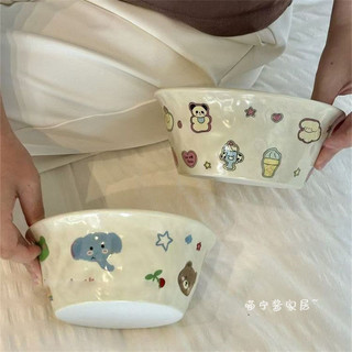 Bộ đồ ăn gia đình: bát cơm gốm họa tiết hoạt hình, chịu nhiệt cao, dùng cho súp/salad