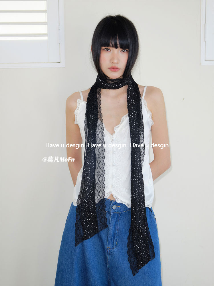 Have u desgin Original Retro Ren Chấm Bi Khăn Lụa Nữ y2k Niche Thời Trang Hot Girl Phong Cách Xuân Hè Cổ Bảo Vệ Trang Trí Ruy Băng