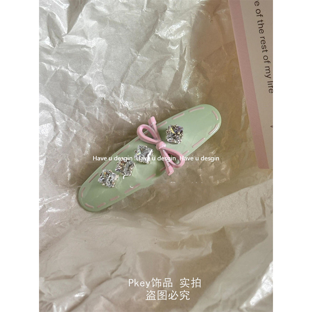 Have u desgin Mint Mambo Nhấp Nháy Kim Cương Nơ Lá Liễu Tóc Cô Gái Ngọt Ngào Nổ Kẹp Tóc Gãy Mũ Đội Đầu
